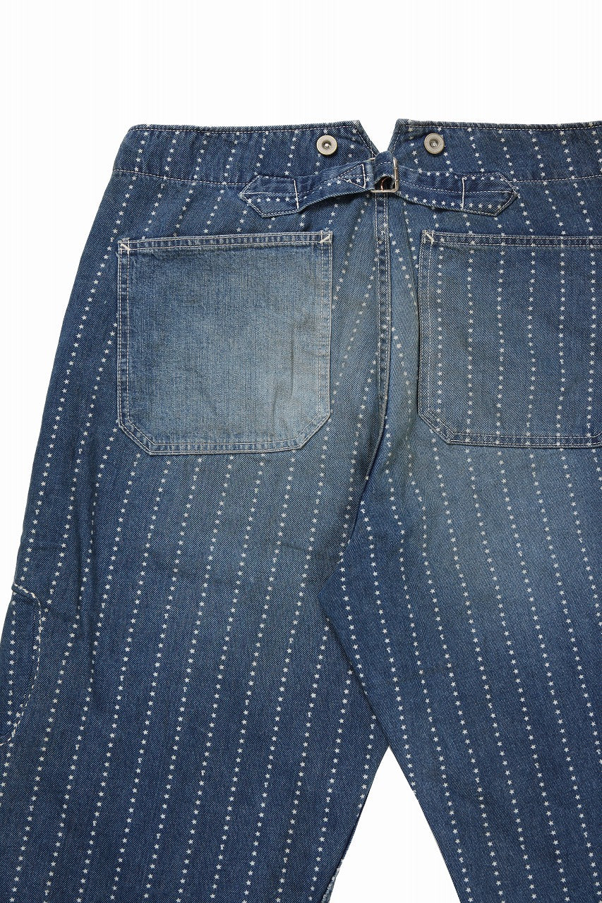 FULLCOUNT WABASH WORKERS PANTS / INDIGO DYED DRILL with WASH STAR STRIPE (INDIGO / HAND WASHED) - Image 9