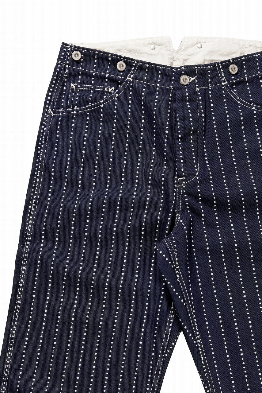 FULLCOUNT WABASH WORKERS PANTS / INDIGO DYED DRILL with WASH STAR STRIPE (INDIGO / ONE WASHED) - Image 3