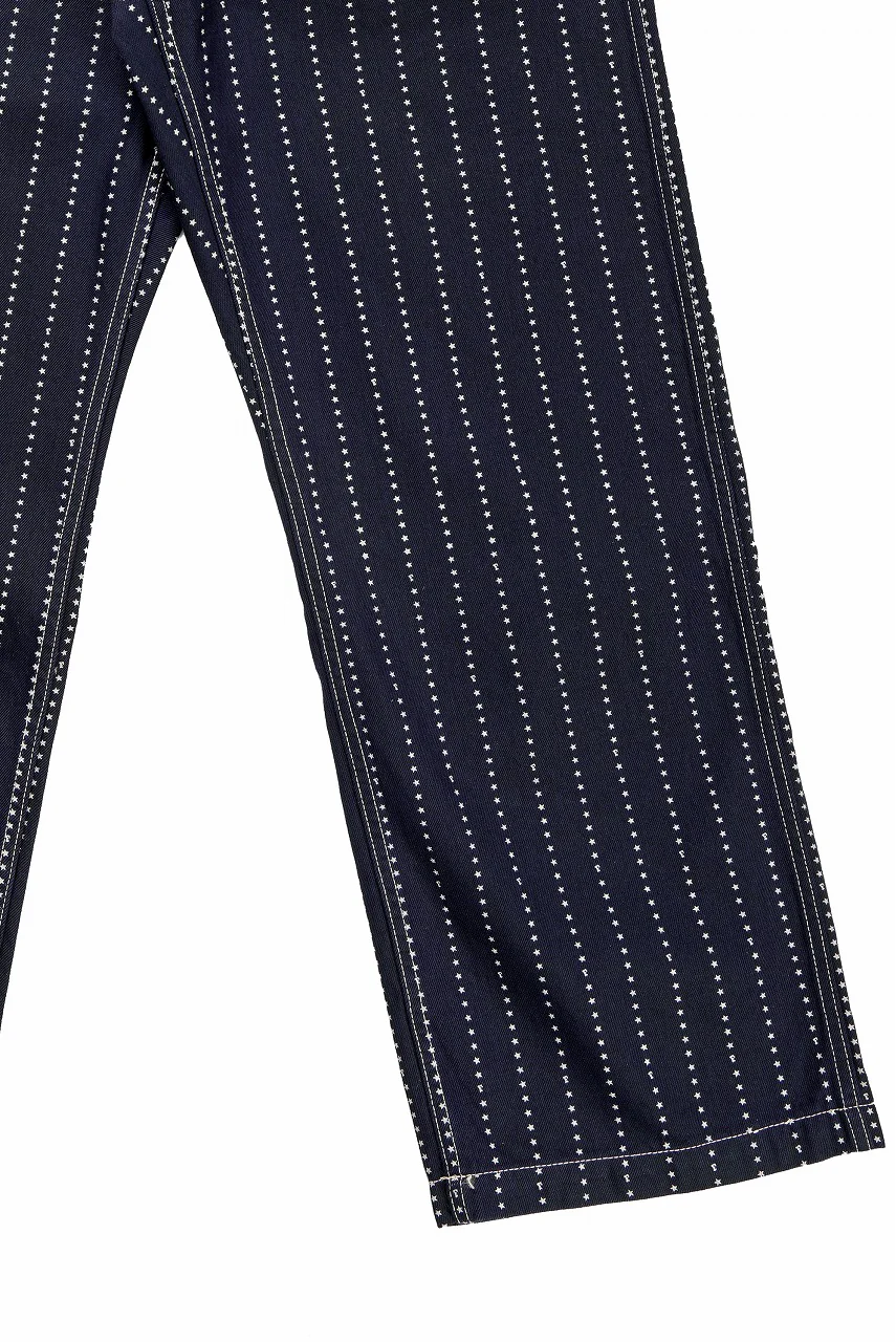 FULLCOUNT WABASH WORKERS PANTS / INDIGO DYED DRILL with WASH STAR STRIPE (INDIGO / ONE WASHED) - Image 4