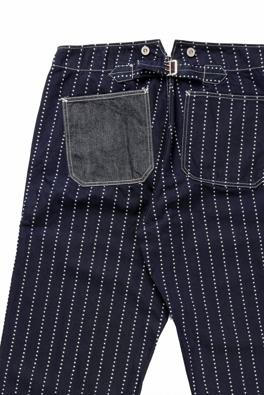 FULLCOUNT WABASH WORKERS PANTS / INDIGO DYED DRILL with WASH STAR STRIPE (INDIGO / ONE WASHED) - Image 9