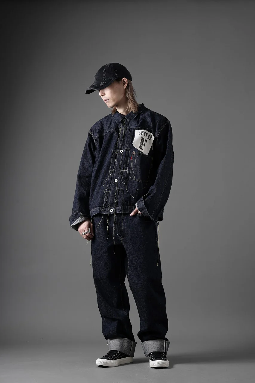 FULLCOUNT WWⅡ model Brown Cotton Denim Jacket / 13.7oz Zimbabwe Selvedge Denim (INDIGO BLUE / ONE WASHED) - Image 34