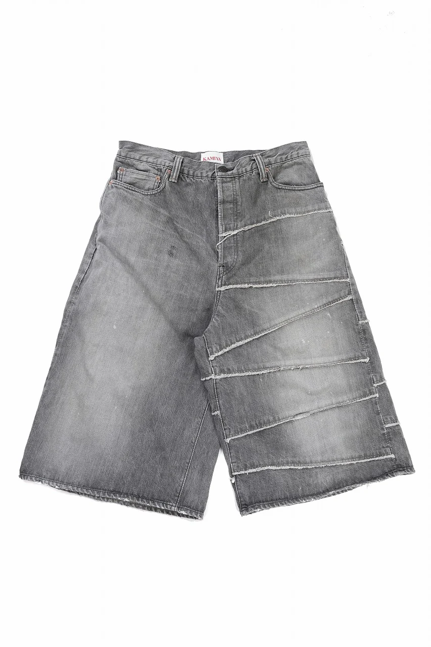 FULLCOUNT x KAMIYA Switching Denim Wide Bermuda Pants / 13.7oz Original Selvedge Denim (BLACK)