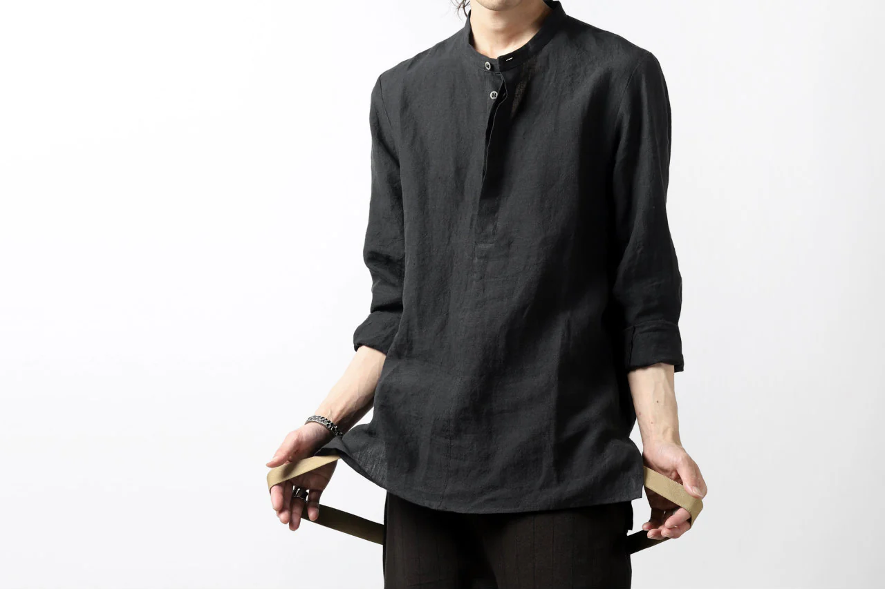 Hannibal. Band Collar Half Front Button Shirt (NIGHT) - Image 36