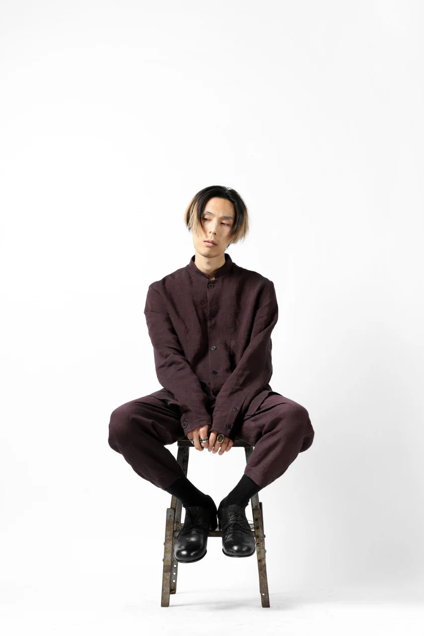Hannibal. Short Stand Collar Shirt / pierre 122. (BURGUNDY) - Image 30