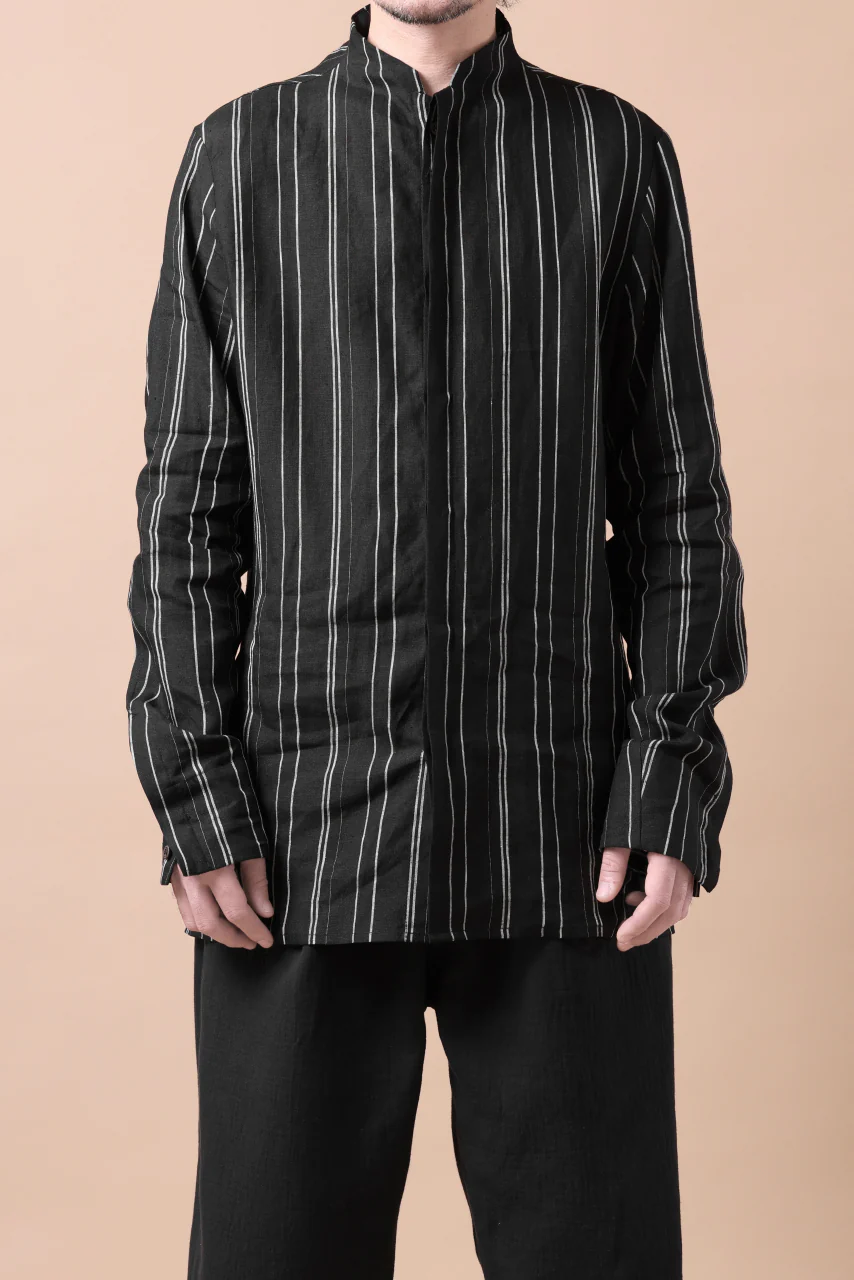 Hannibal. Stand Collar Shirt / Jorma 126. (BLACK STRIPED) - Image 19