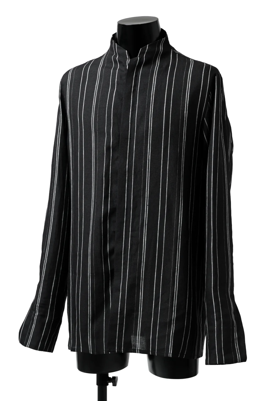 Hannibal. Stand Collar Shirt / Jorma 126. (BLACK STRIPED) - Image 2