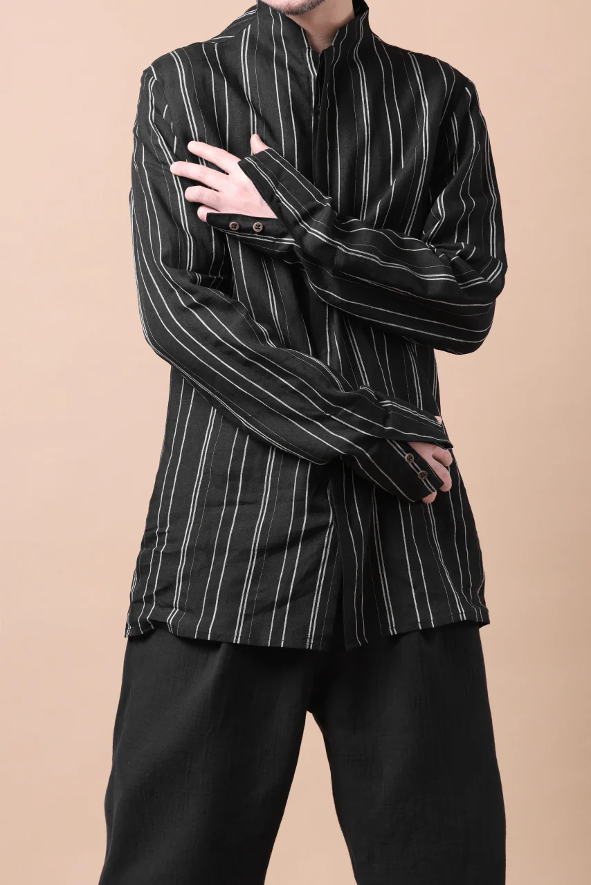 Hannibal. Stand Collar Shirt / Jorma 126. (BLACK STRIPED) - Image 21