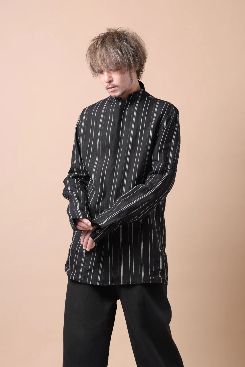 Hannibal. Stand Collar Shirt / Jorma 126. (BLACK STRIPED) - Image 23