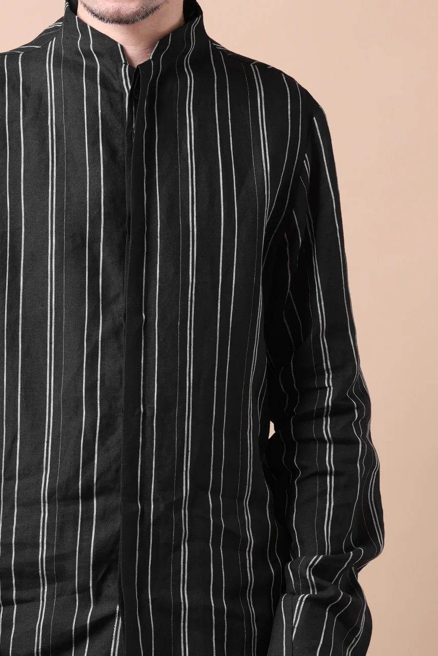 Hannibal. Stand Collar Shirt / Jorma 126. (BLACK STRIPED) - Image 25