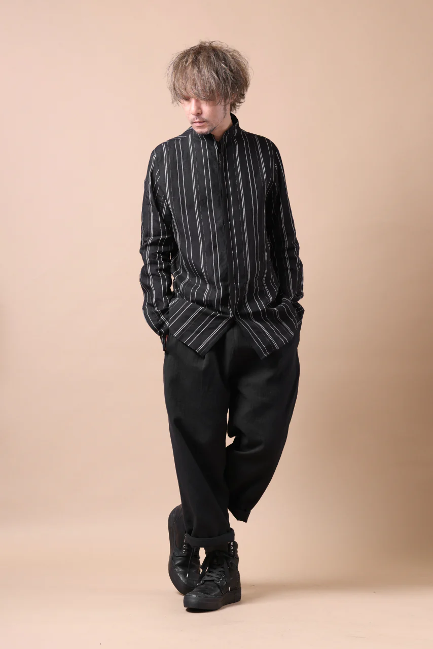 Hannibal. Stand Collar Shirt / Jorma 126. (BLACK STRIPED) - Image 28