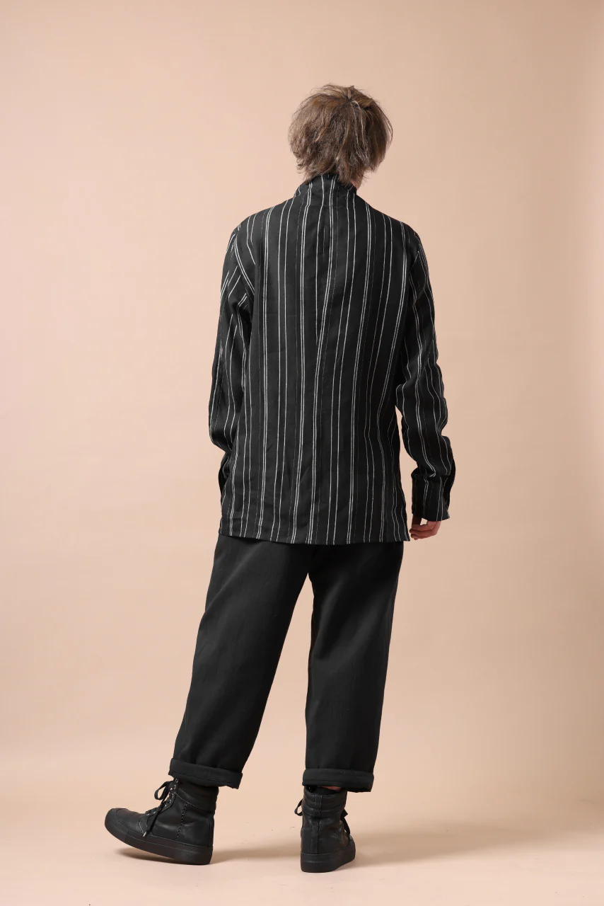 Hannibal. Stand Collar Shirt / Jorma 126. (BLACK STRIPED) - Image 32