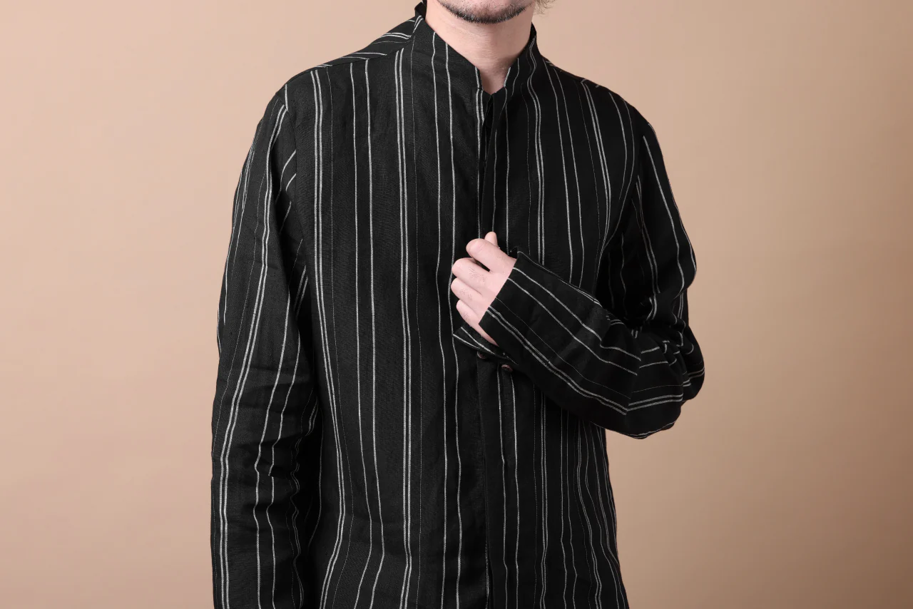 Hannibal. Stand Collar Shirt / Jorma 126. (BLACK STRIPED) - Image 35