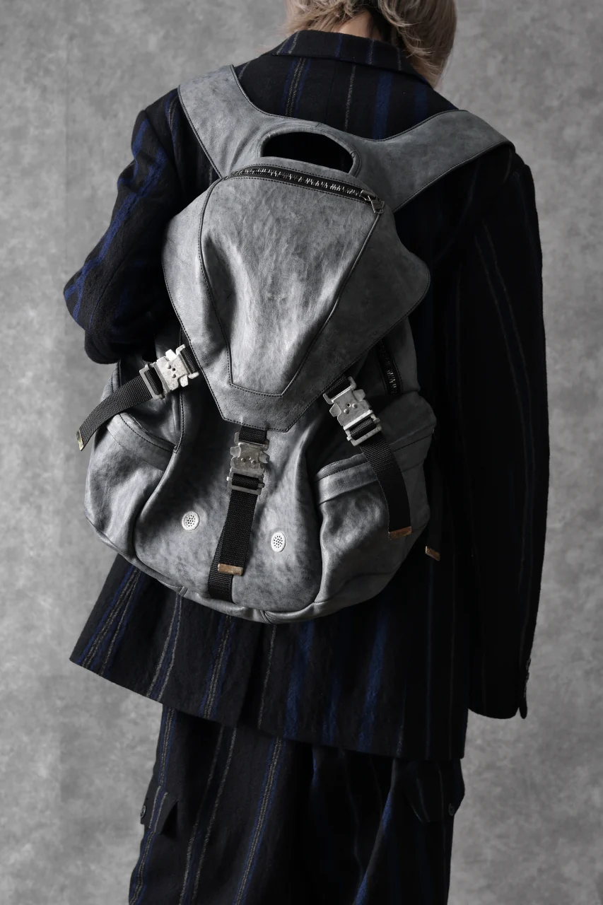 ierib exclusive Addiction Rucksack / White Waxed Shrunken Horse (BLACK) - Image 10