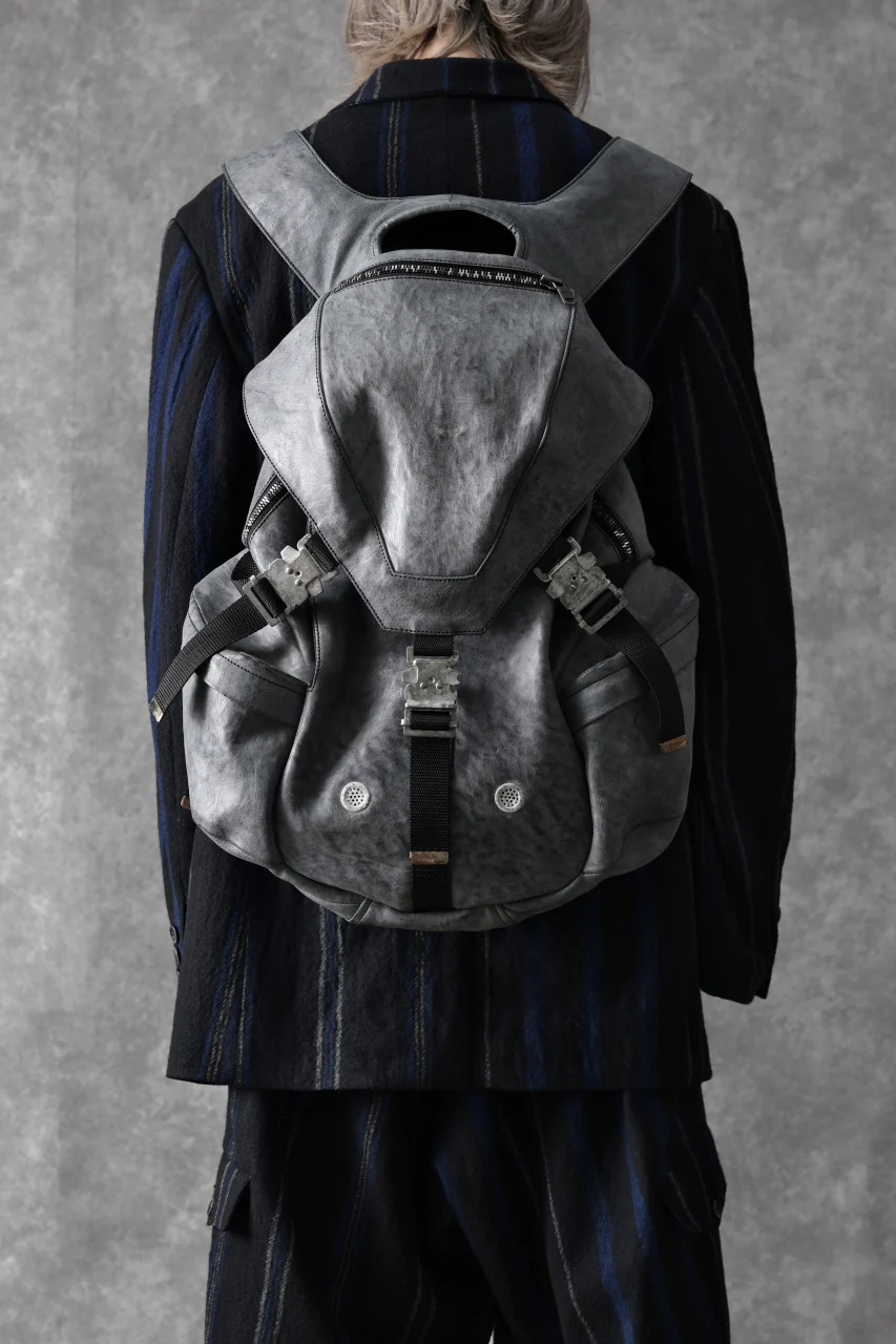 ierib exclusive Addiction Rucksack / White Waxed Shrunken Horse (BLACK) - Image 13