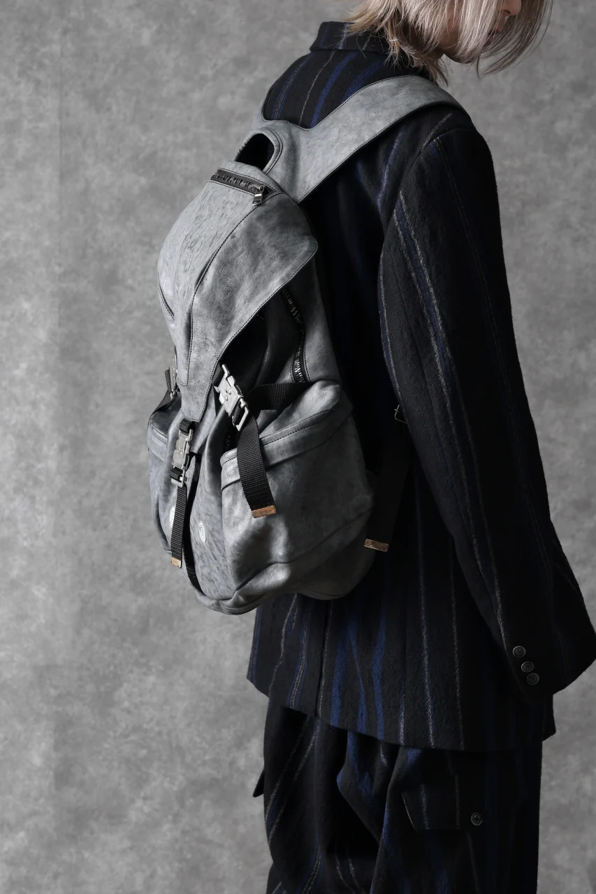ierib exclusive Addiction Rucksack / White Waxed Shrunken Horse (BLACK) - Image 14