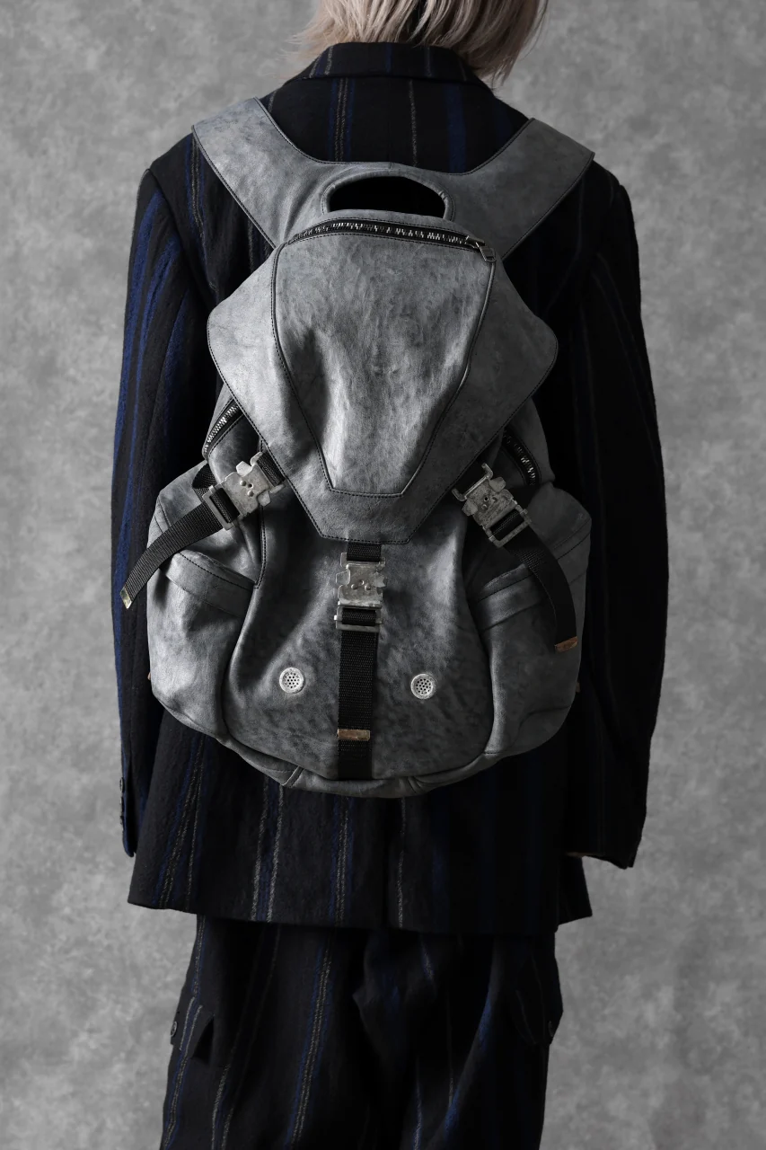 ierib exclusive Addiction Rucksack / White Waxed Shrunken Horse (BLACK) - Image 16
