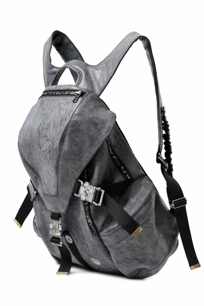 ierib exclusive Addiction Rucksack / White Waxed Shrunken Horse (BLACK) - Image 5