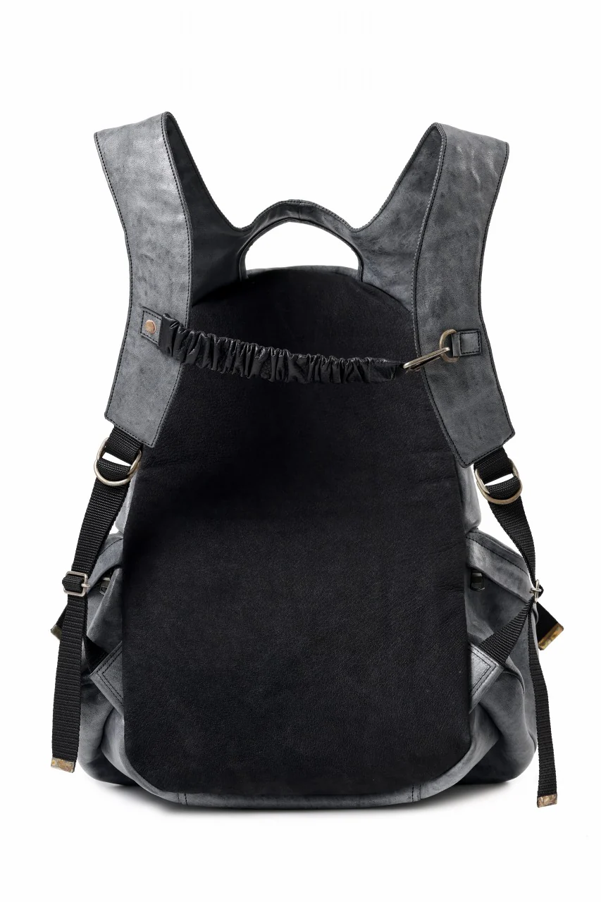 ierib exclusive Addiction Rucksack / White Waxed Shrunken Horse (BLACK) - Image 6