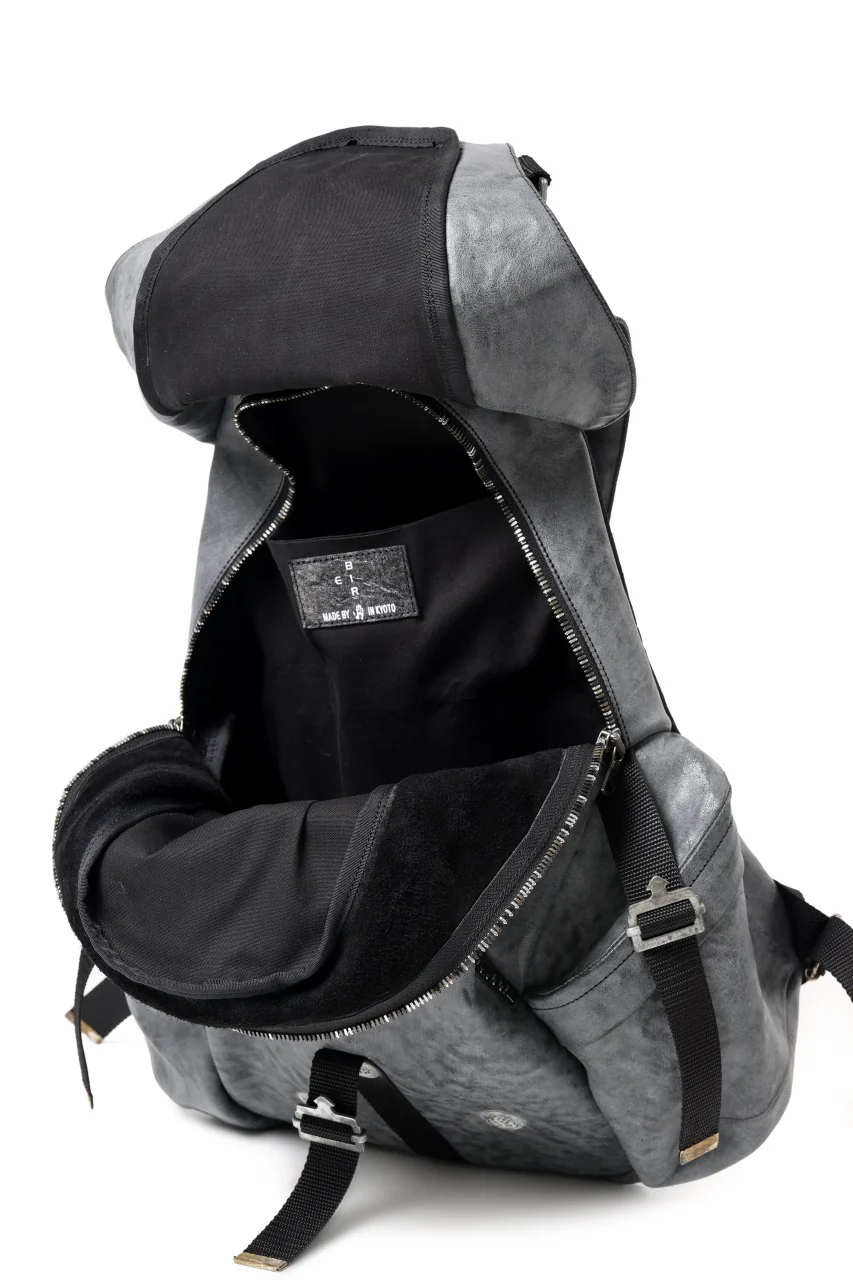 ierib exclusive Addiction Rucksack / White Waxed Shrunken Horse (BLACK) - Image 8