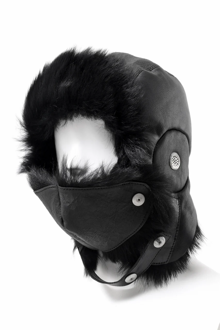 ierib AVIATOR CAP / toskana sheep shearling mouton + Dyneema (BLACK) - Image 11
