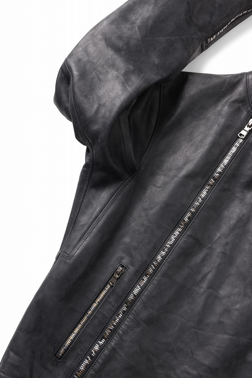 ierib Detachable Front Panel Jacket / Shiny Nubuck Horse (BLACK) - Image 14