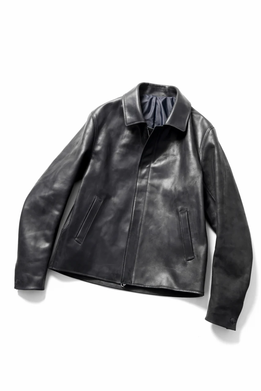 ierib EX-Collared Zip Jacket / Horse Nubuck Leather (BLACK) - Image 2