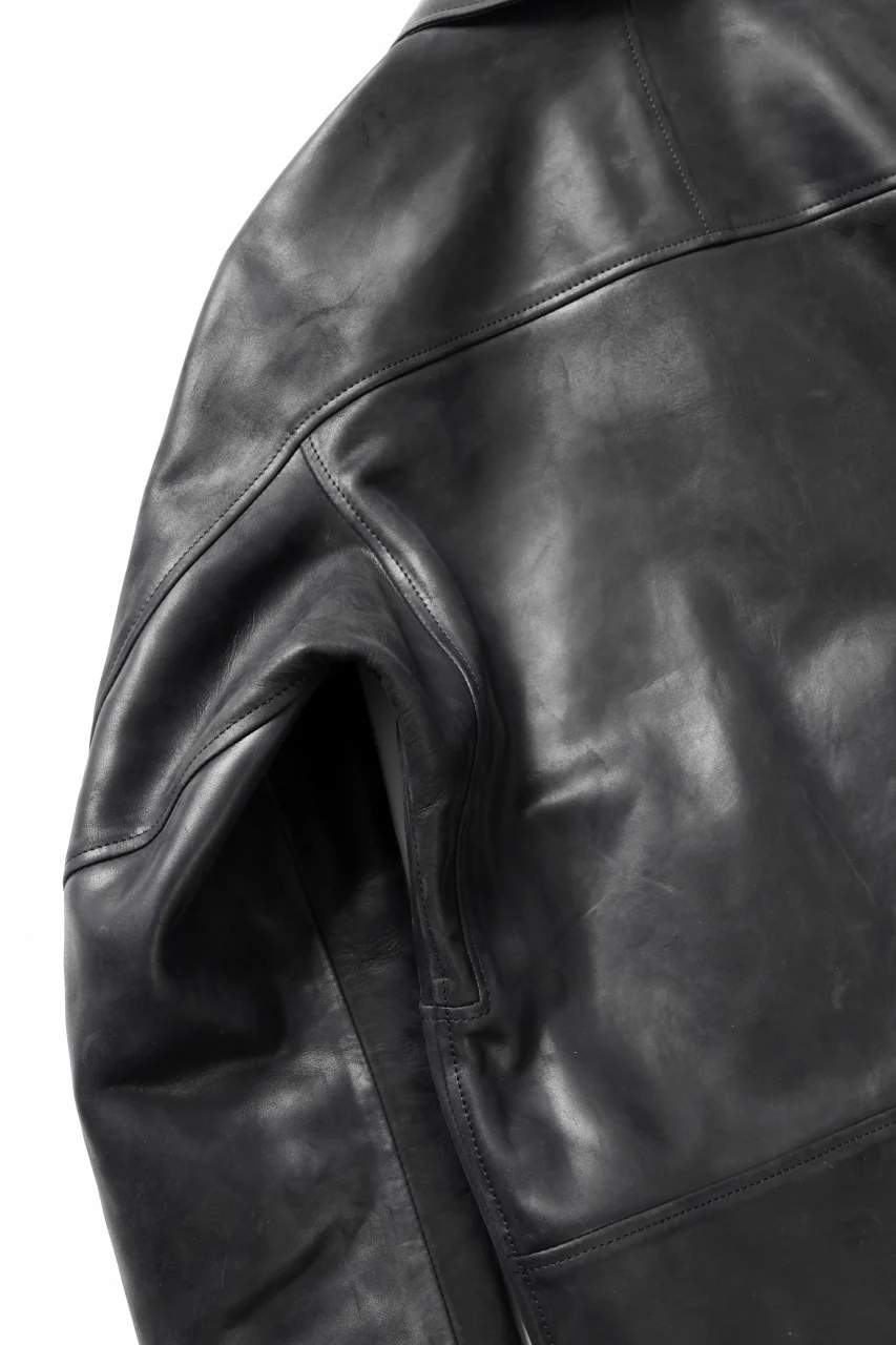 ierib EX-Collared Zip Jacket / Horse Nubuck Leather (BLACK) - Image 20