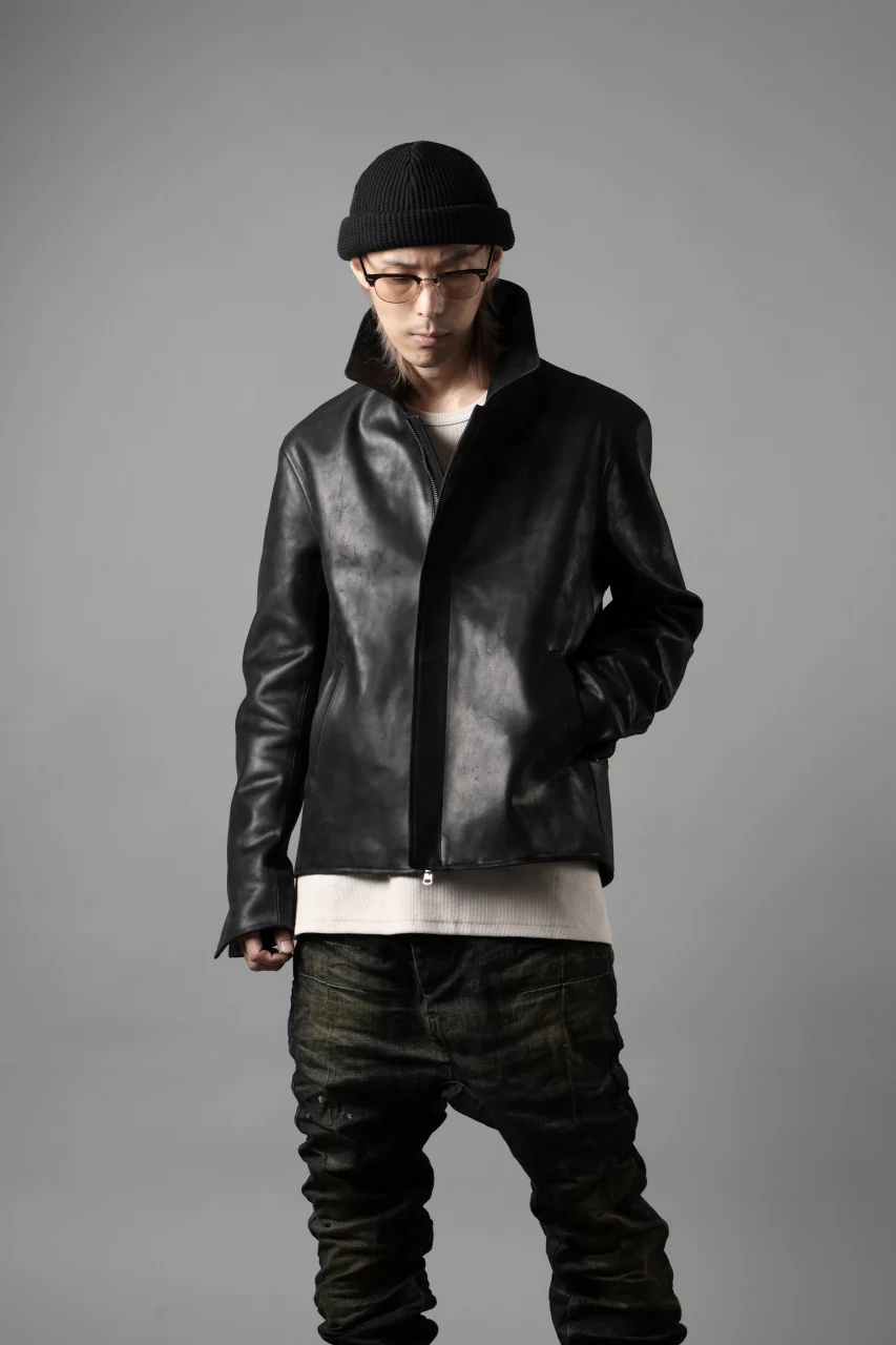 ierib EX-Collared Zip Jacket / Horse Nubuck Leather (BLACK) - Image 28