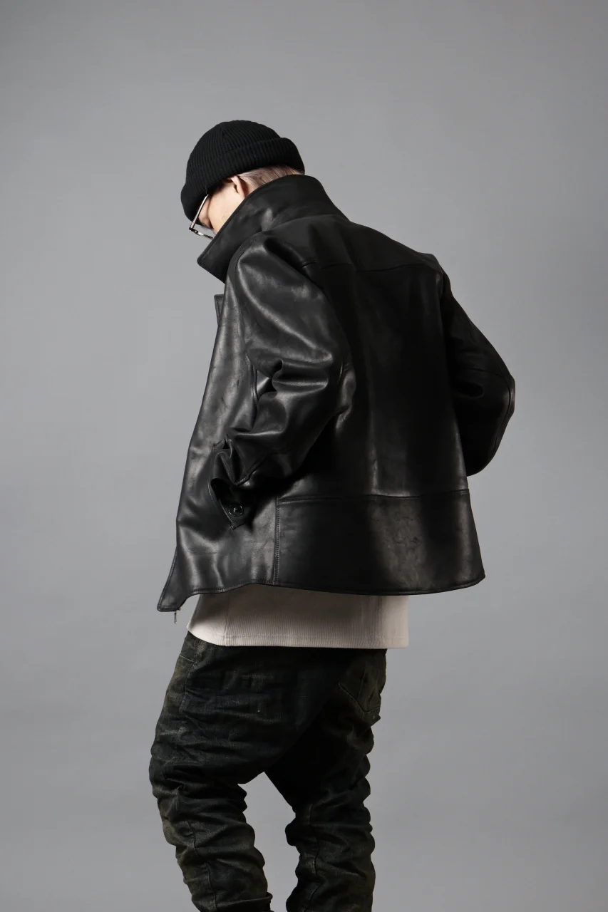 ierib EX-Collared Zip Jacket / Horse Nubuck Leather (BLACK) - Image 29