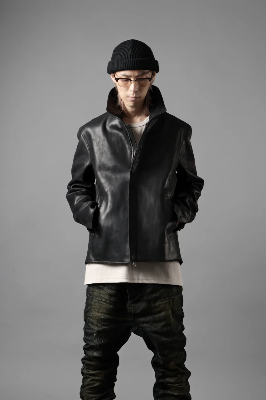 ierib EX-Collared Zip Jacket / Horse Nubuck Leather (BLACK) - Image 30