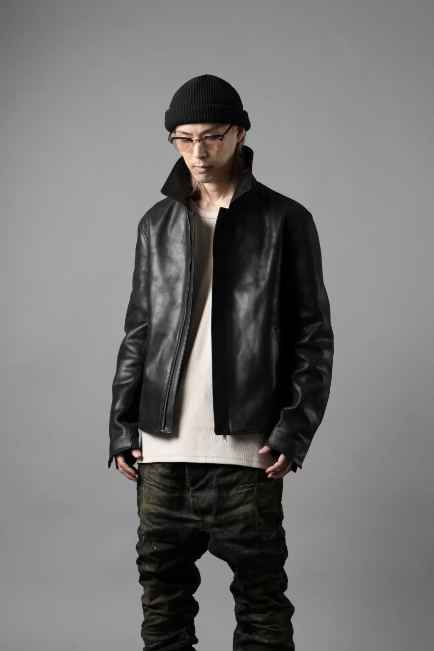 ierib EX-Collared Zip Jacket / Horse Nubuck Leather (BLACK) - Image 33
