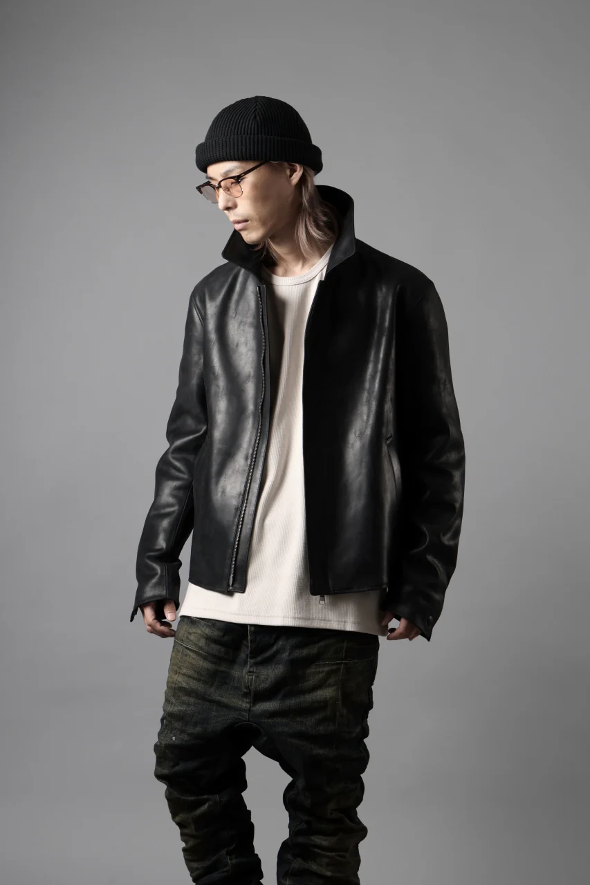 ierib EX-Collared Zip Jacket / Horse Nubuck Leather (BLACK) - Image 36