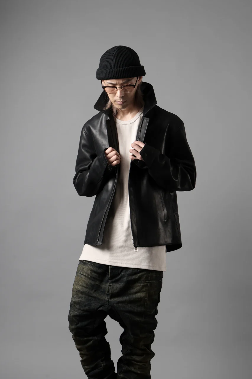 ierib EX-Collared Zip Jacket / Horse Nubuck Leather (BLACK) - Image 37