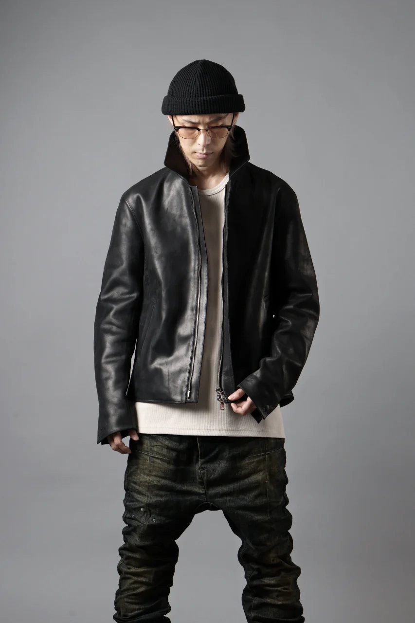 ierib EX-Collared Zip Jacket / Horse Nubuck Leather (BLACK) - Image 38