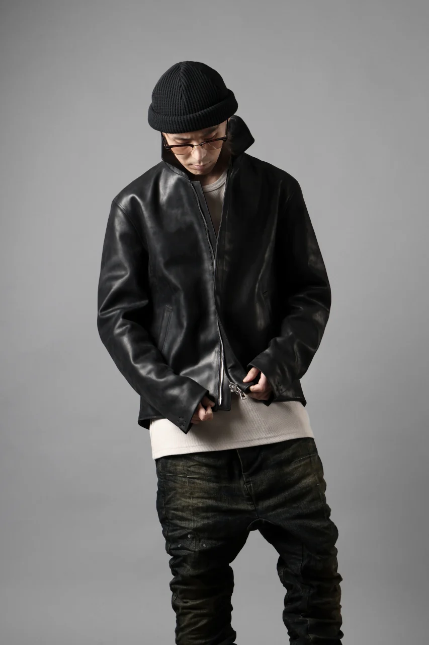 ierib EX-Collared Zip Jacket / Horse Nubuck Leather (BLACK) - Image 39
