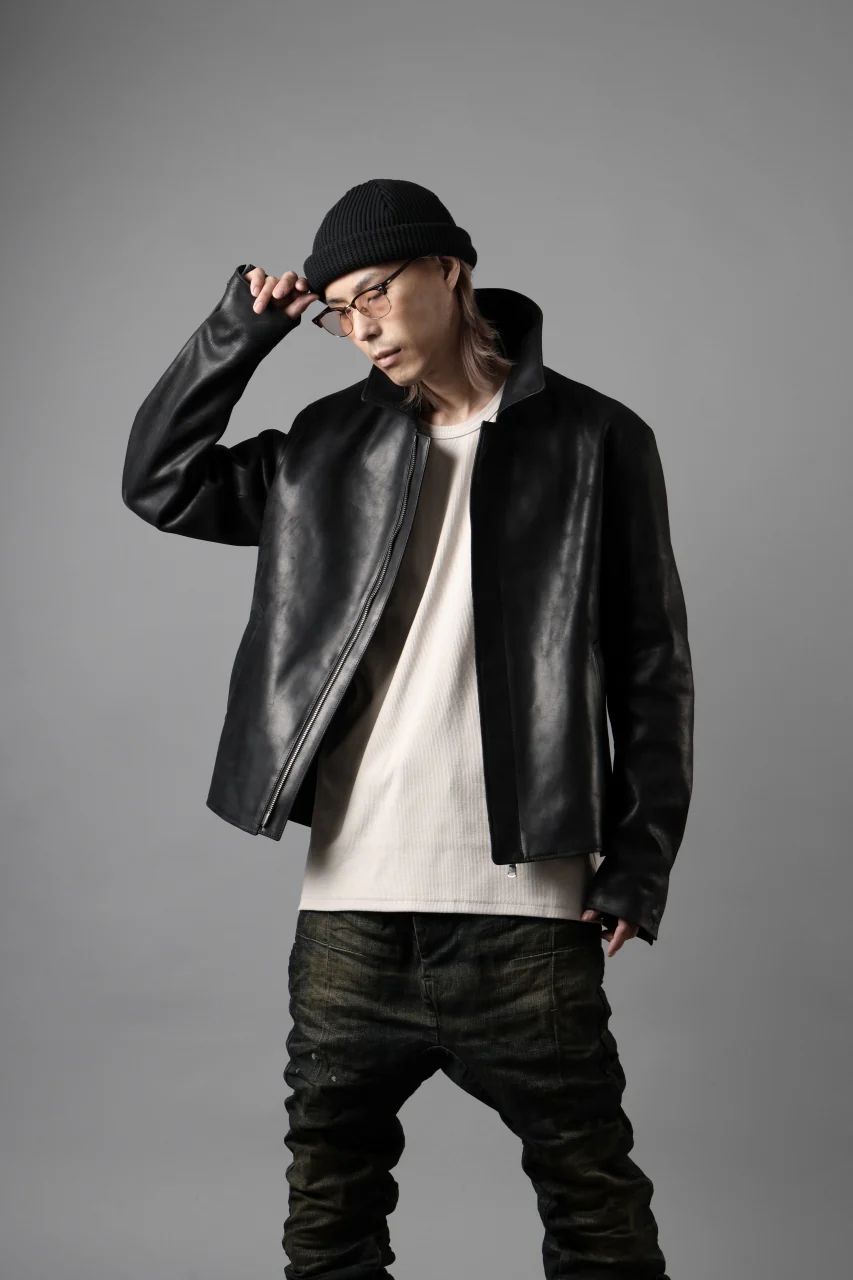ierib EX-Collared Zip Jacket / Horse Nubuck Leather (BLACK) - Image 40