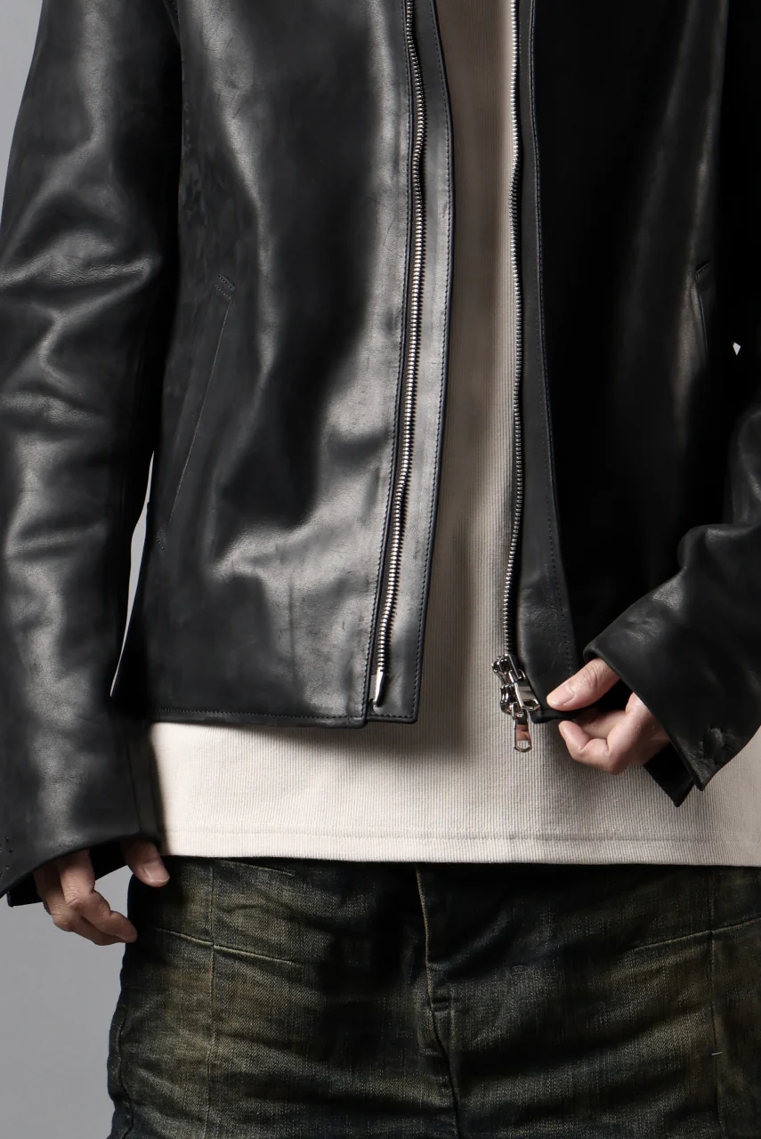 ierib EX-Collared Zip Jacket / Horse Nubuck Leather (BLACK) - Image 61