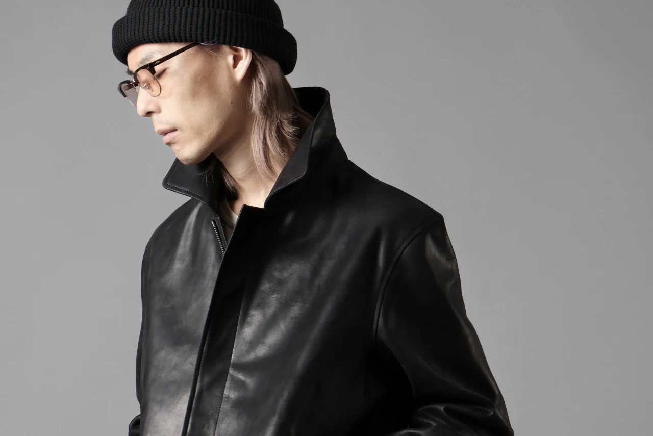 ierib EX-Collared Zip Jacket / Horse Nubuck Leather (BLACK) - Image 72