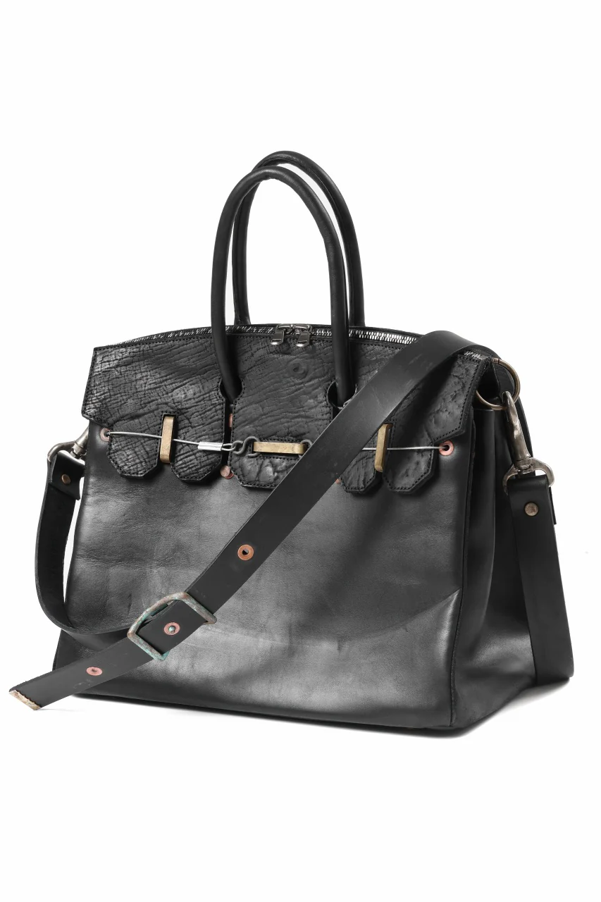 ierib exclusive 2way Bark Bag 35 / Horse Nubuck + Waxed Horse Butt Leather (BLACK) - Image 2