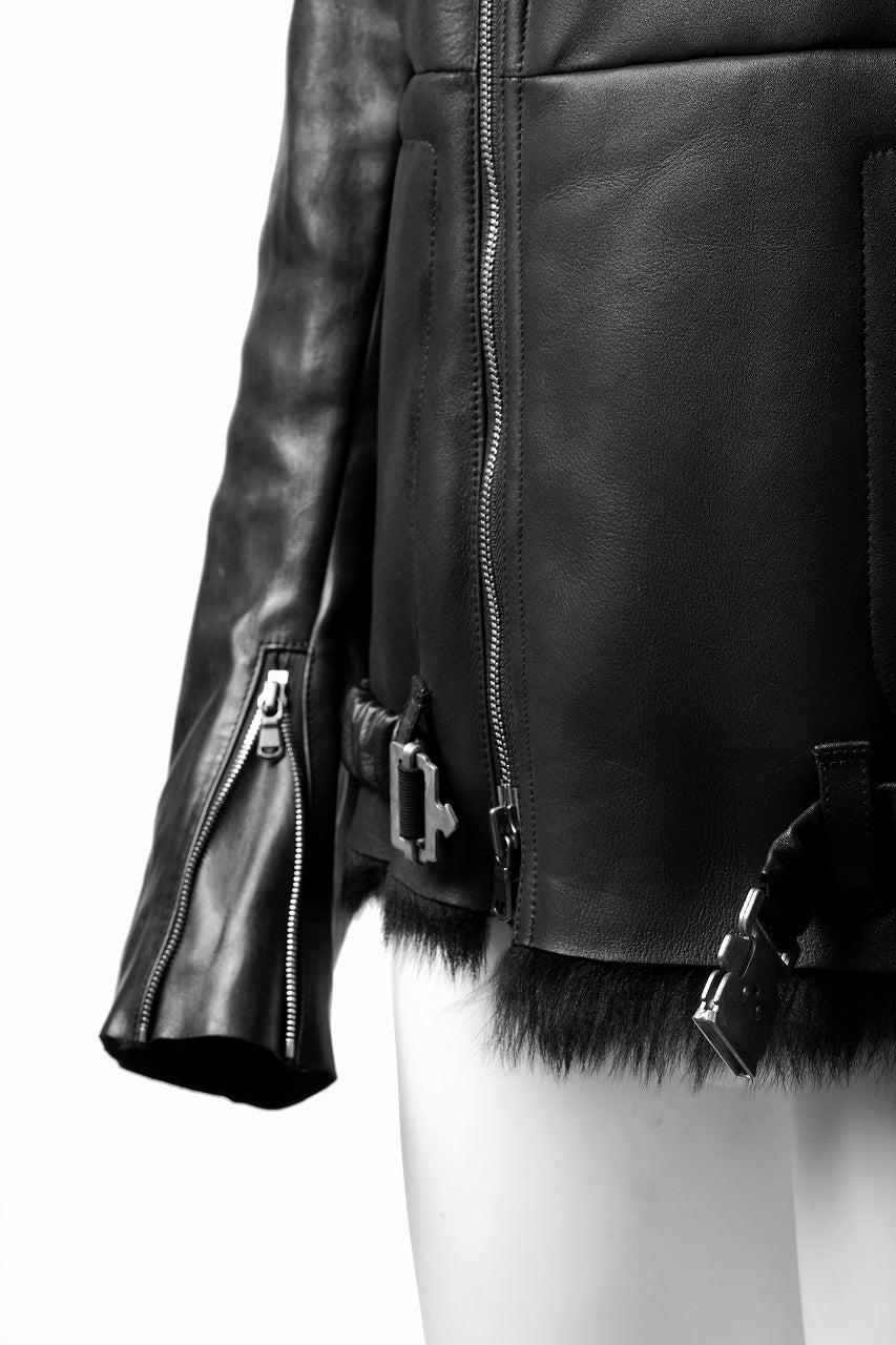 ierib exclusive Double Breasted Riders Jacket / Toscana Shearling Mouton + Horse Leather (BLACK) - Image 10
