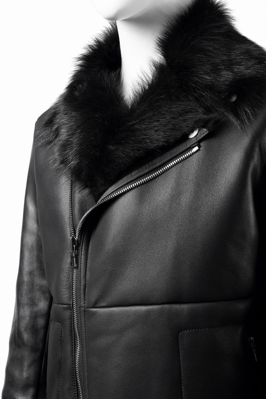 ierib exclusive Double Breasted Riders Jacket / Toscana Shearling Mouton + Horse Leather (BLACK) - Image 11