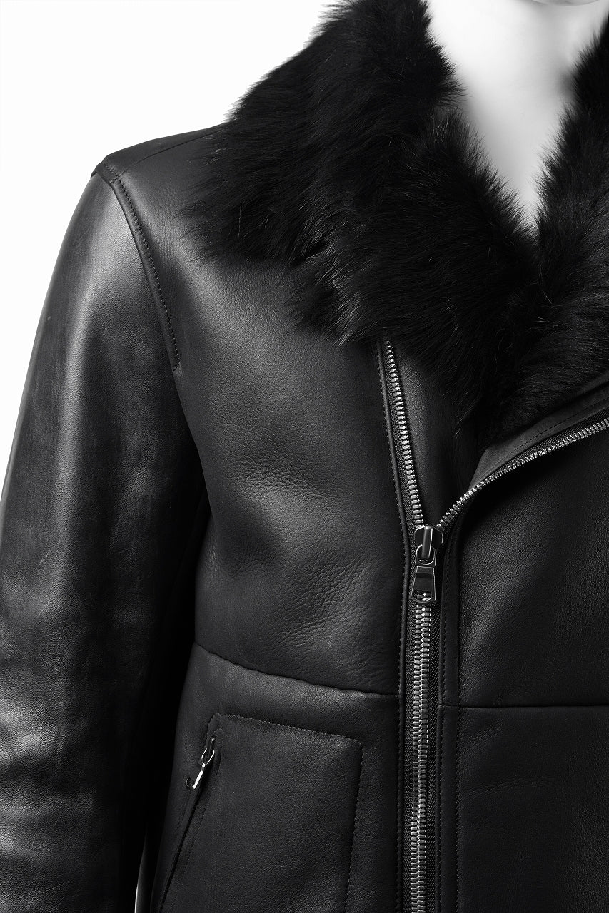 ierib exclusive Double Breasted Riders Jacket / Toscana Shearling Mouton + Horse Leather (BLACK) - Image 12