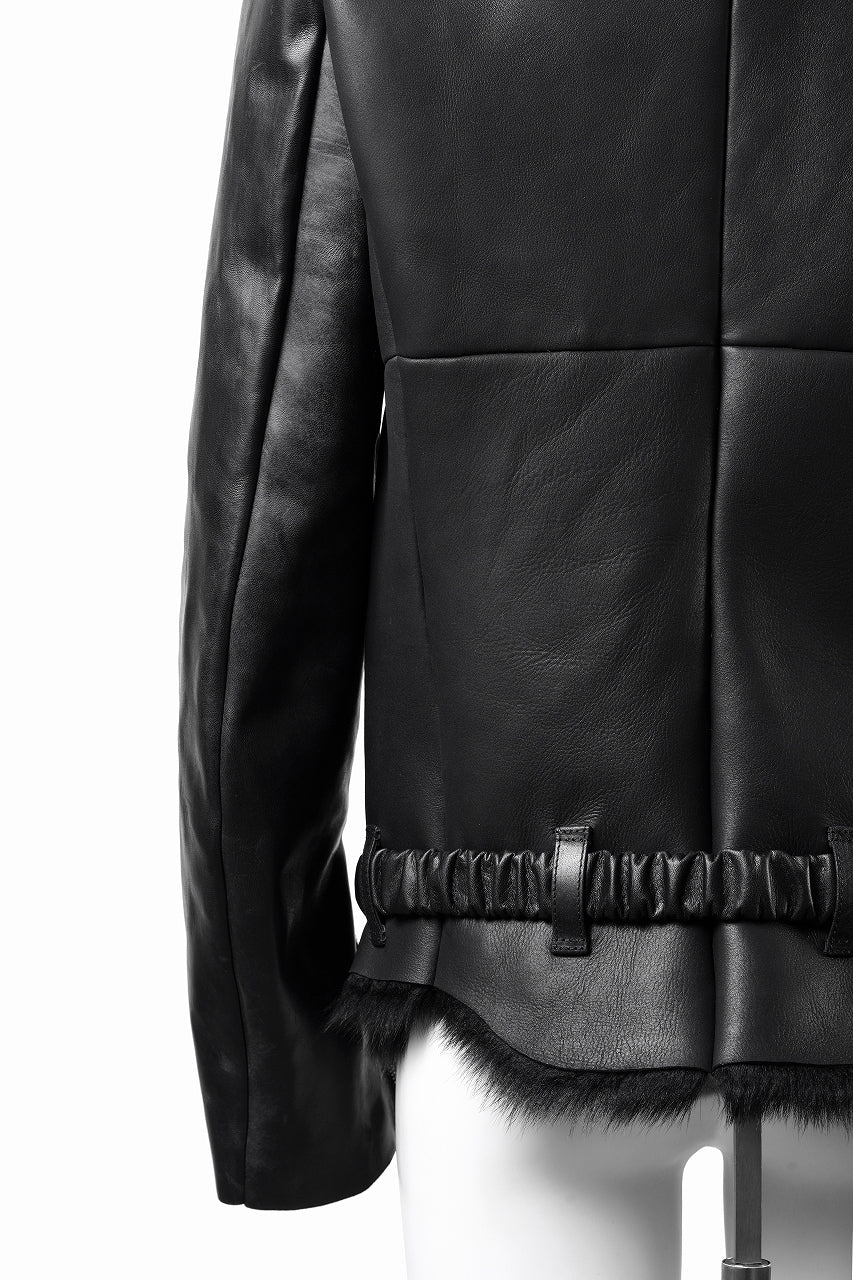 ierib exclusive Double Breasted Riders Jacket / Toscana Shearling Mouton + Horse Leather (BLACK) - Image 14