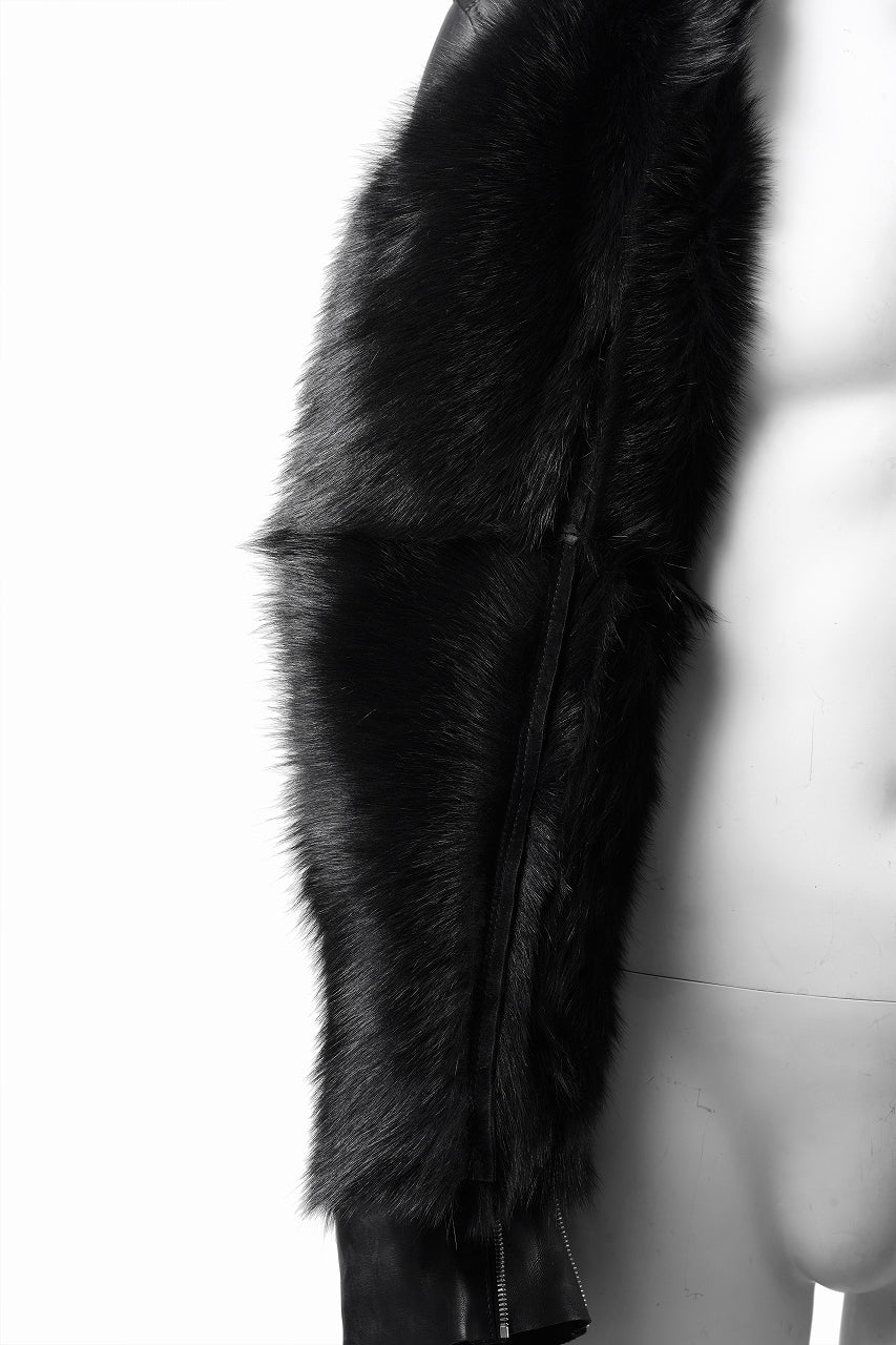 ierib exclusive Double Breasted Riders Jacket / Toscana Shearling Mouton + Horse Leather (BLACK) - Image 15