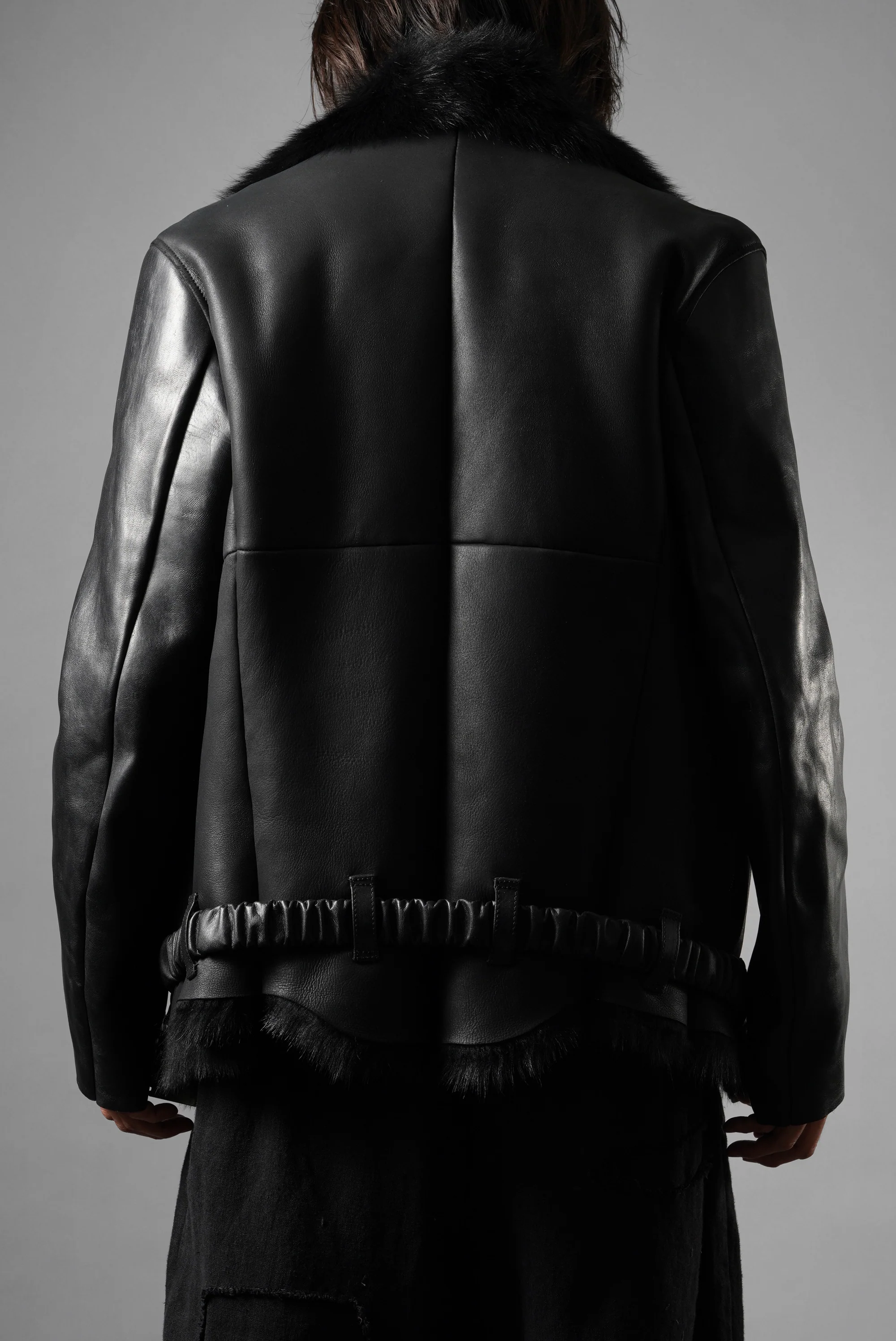 ierib exclusive Double Breasted Riders Jacket / Toscana Shearling Mouton + Horse Leather (BLACK) - Image 19