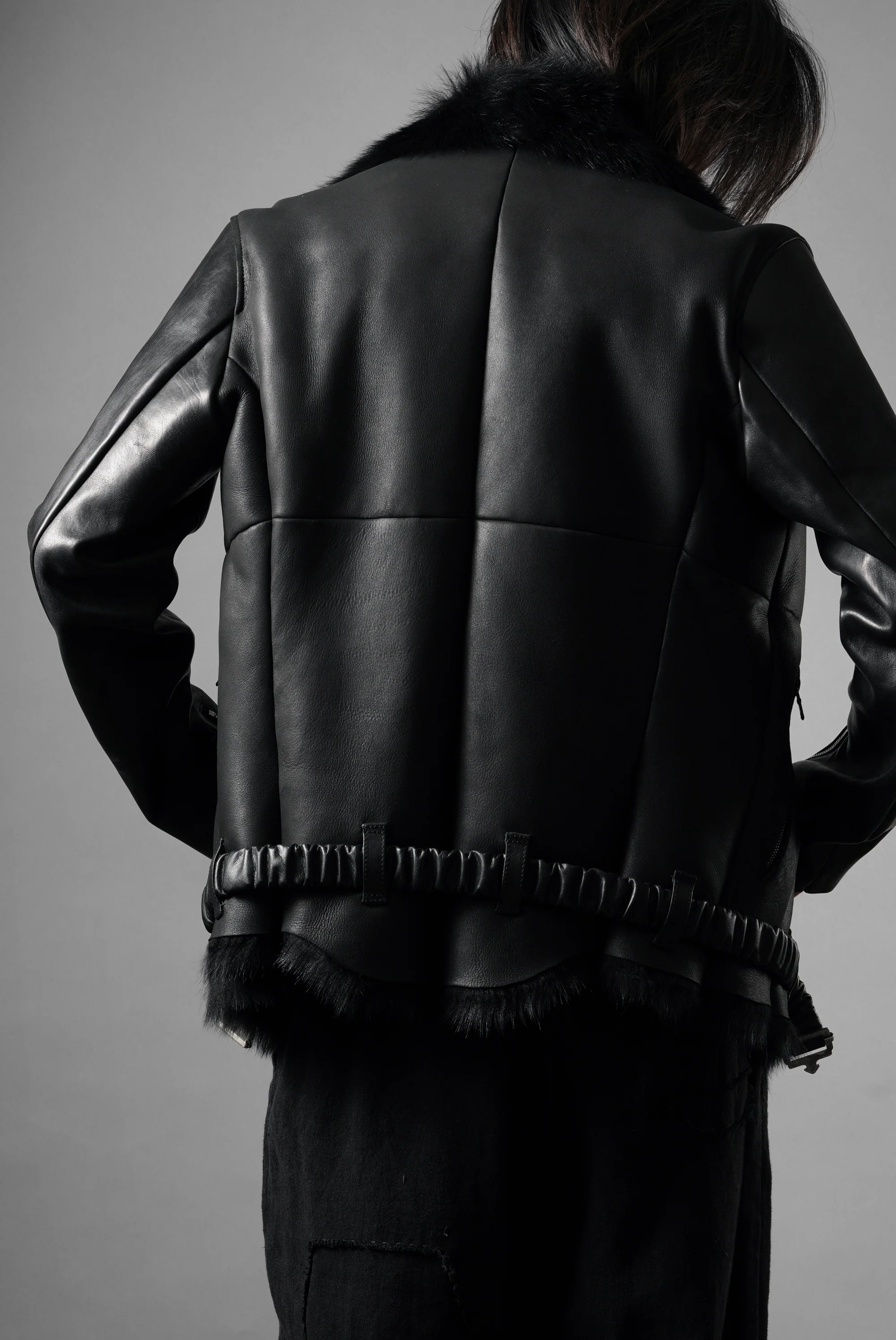 ierib exclusive Double Breasted Riders Jacket / Toscana Shearling Mouton + Horse Leather (BLACK) - Image 20
