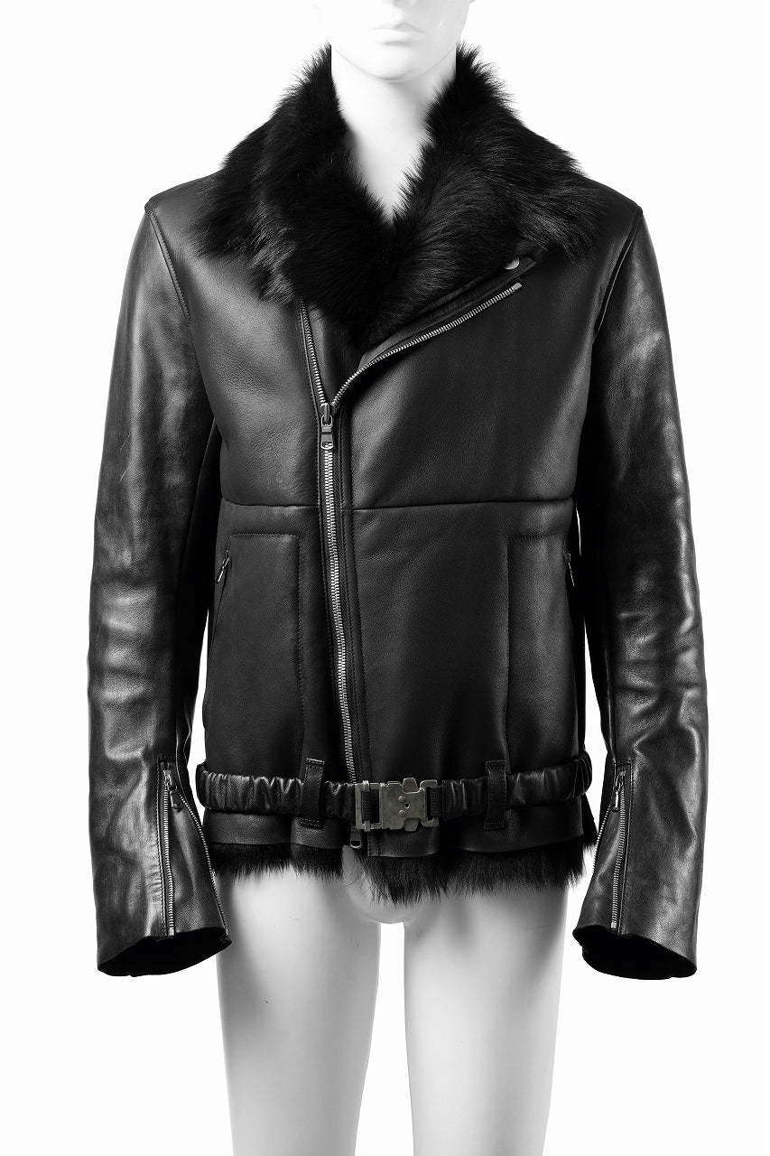 ierib exclusive Double Breasted Riders Jacket / Toscana Shearling Mouton + Horse Leather (BLACK) - Image 3