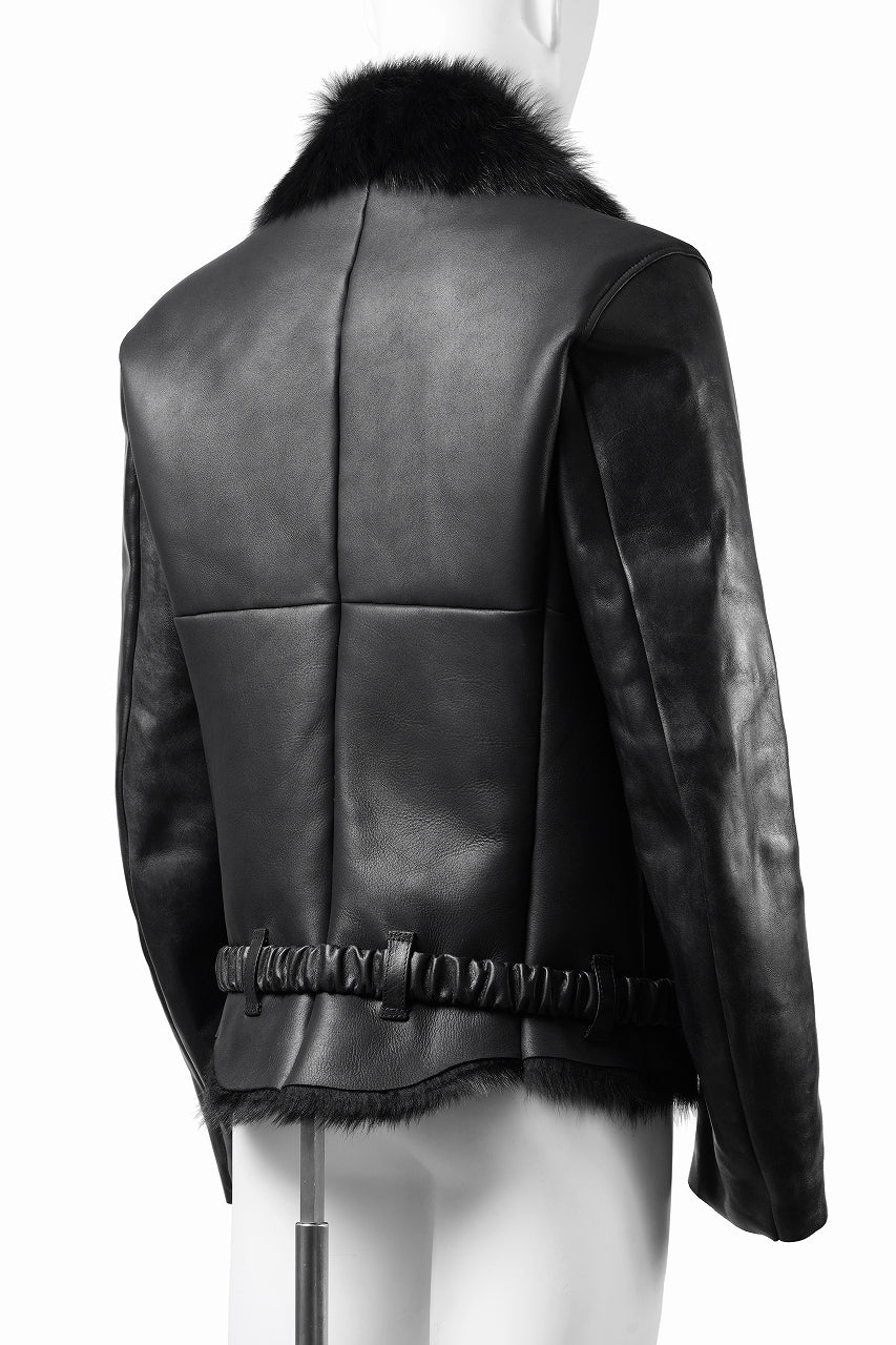 ierib exclusive Double Breasted Riders Jacket / Toscana Shearling Mouton + Horse Leather (BLACK) - Image 5
