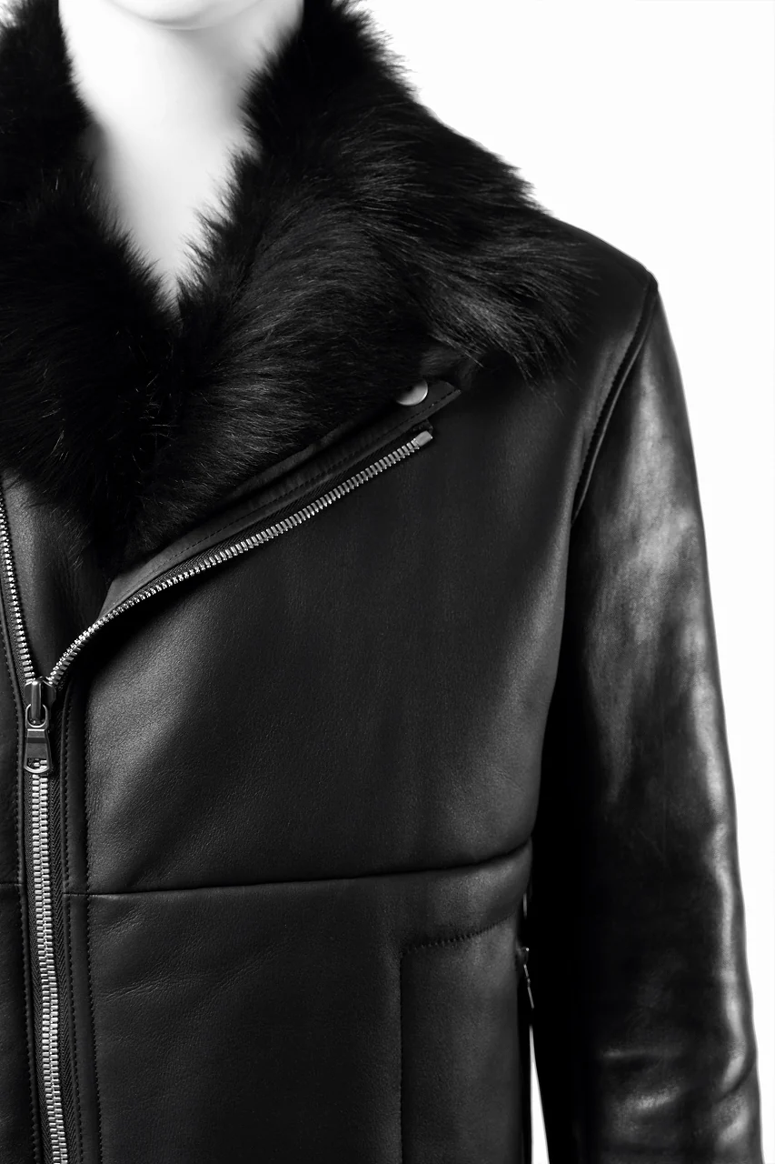 ierib exclusive Double Breasted Riders Jacket / Toscana Shearling Mouton + Horse Leather (BLACK) - Image 6