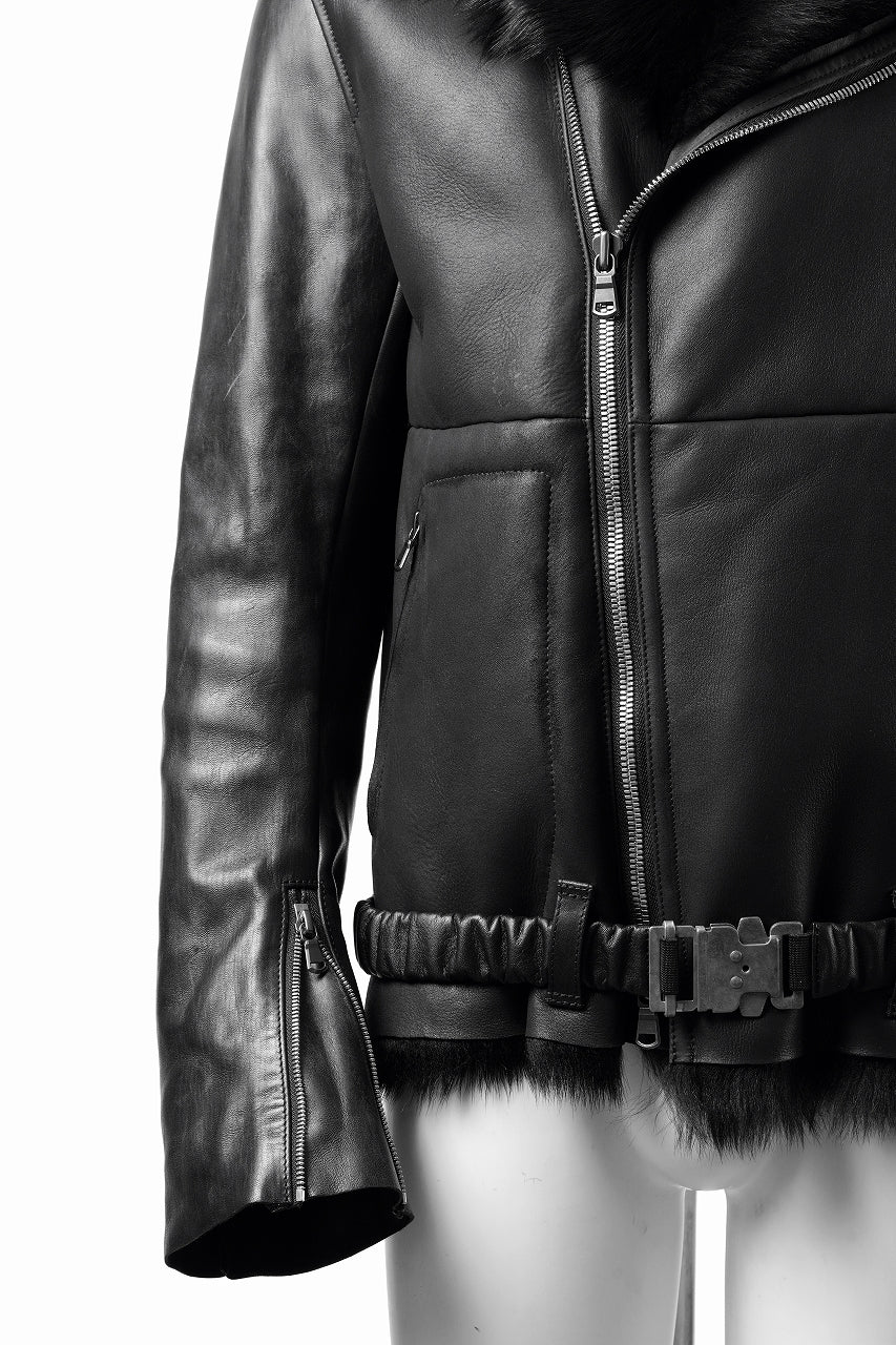 ierib exclusive Double Breasted Riders Jacket / Toscana Shearling Mouton + Horse Leather (BLACK) - Image 7